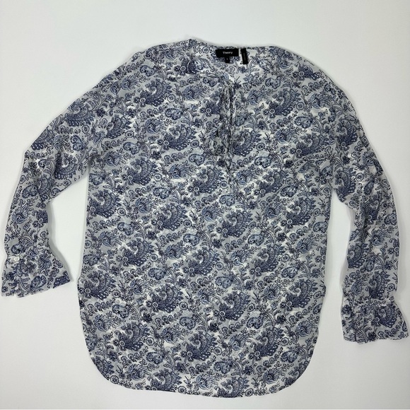 Theory Blouse Sz S  Alrik Avery Silk Peasant Blouse Chiffon Long Sleeve - Picture 4 of 12